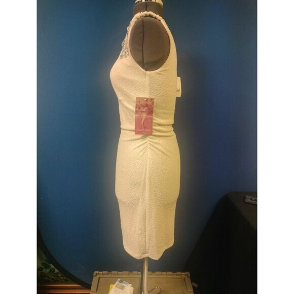 One-Shoulder Ivory Mini Dress With Beaded Detail By Emerald Sundae Size Large - Picture 2 of 8